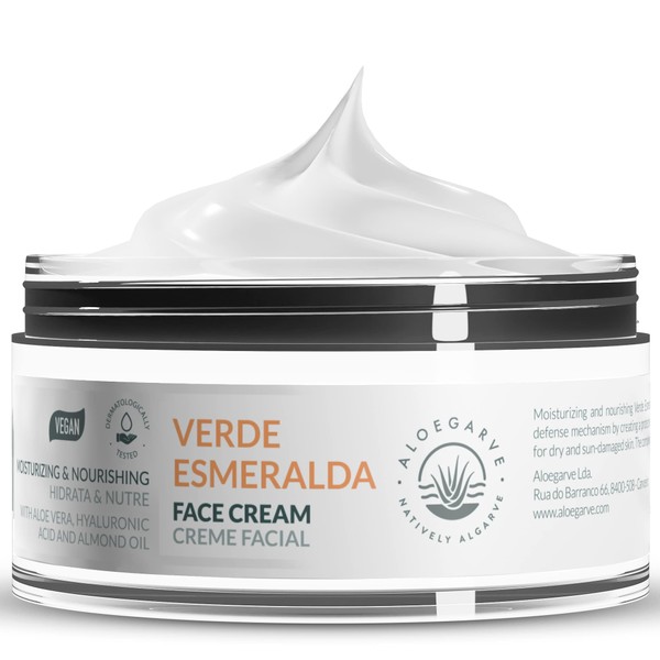 Aloegarve Verde Esmeralda Regenerating Face Cream with Aloe Vera, Hyaluronic Acid and Almond Oil Protects Skin Glass Jar 50 ml