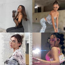 LJCZKA Rimless y2k Sunglasses for Women Men Wrap Around Sunglasses Shield Flat Top Sunglasses Men Women with UV400, gold