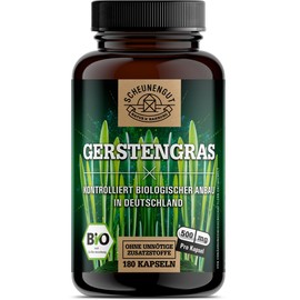 Barley Grass Capsules Organic 180 Pieces 3000 mg per Daily Dose Important: 100% Certified Organic Goods I From Controlled Organic Cultivation I Vegan and No Additives -DE- SCHEUNENGUT®