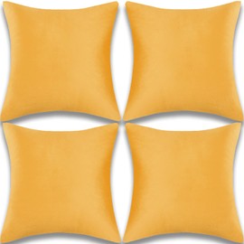 Yonous Throw Pillow Covers, Velvet Soft Decorative Cushion Case for Sofa Bedroom Car, Set of 4, 18x18 Inch, Orange Yellow