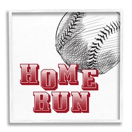 Stupell Industries Home Run Baseball Sports Ball Red Varsity Typography Wall Art, 17 x 17, White Framed