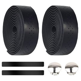 Gexmile 2 Rolls Bicycle Handlebar Tapes Cycling Road Bike Handlebar Tape Leather PU Cycling Band Non-Slip Comfort Black with Handlebar End Plugs