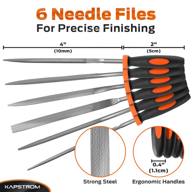 KapStrom Needle File Set, 6 Needle Files for Wood, Metal,