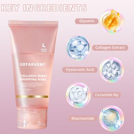 Gefarvent Collagen Night Wrapping Mask Facial Peel Off Collagen Face Mask Elasticity Hydration Care Reduces Sagging Dullness 2.53 fl.oz (Brush Included)