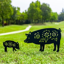 EZTZEN Pig Metal Garden Stakes Decorative,Pig Gifts for Women/Men/Pig Lovers Gifts,Black Pig Silhouette Statues Garden Decor for Outside,Outdoor Decor,Yard Art,Patio,Lawn Ornaments