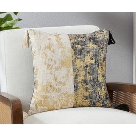 Fennco Styles Two-Tone Foil Print Tassel Cotton Decorative Throw Pillow Cover 20" W x 20" L - Black & White Metallic Cushion Case for Couch, Living Room, Bedroom, Office Décor and Special Occasion