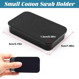 SwirlColor Cotton Swab Holder for Travel, 4 Pcs Portable Small Cotton Bud Holder Empty Metal Box Containers with Slide Top for Cotton Ball Toothpicks Hair Ties -Black