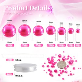 TOAOB 1160pcs Pearl Beads Peach Red Round Loose Imitation Pearls Acrylic Beads 3mm 4mm 5mm 6mm 8mm 10mm 12mm with 1 Roll Crystal Wire for DIY Craft Decoration Jewellery Making