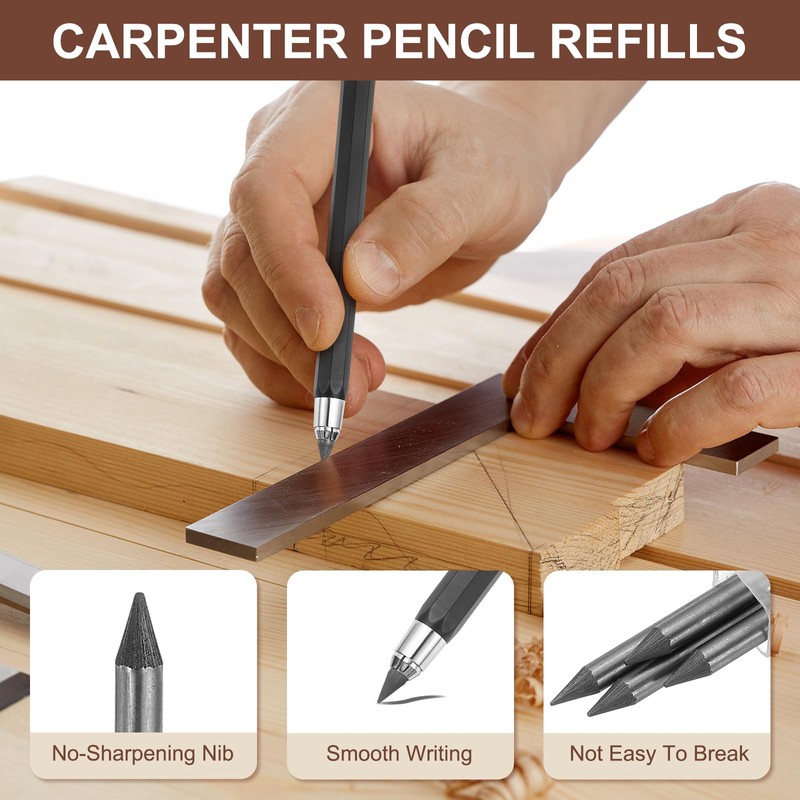 PATIKIL 12Pcs 5.6mm 2B Carpenter Pencil Lead Refills, Solid Dry