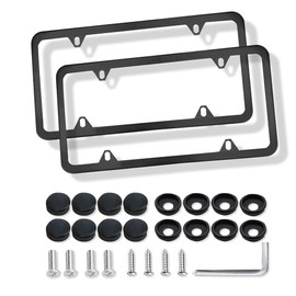 Kutyun 2Pcs License Plate Frames, Car License Plate Holders, Metal Front & Rear Car Tag Cover, Rust-Proof Rattle-Proof Weather-Proof Stainless Steel License Plate, Universal Car Accessories for US Car