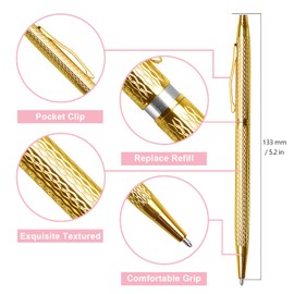 LONGKEY 3 Pack Slim Metallic Retractable Ballpoint Pens Black Ink, Nice Gift for Business Office Students Teachers Wedding Christmas (Gold)