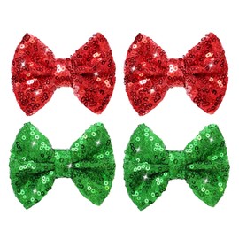 Christmas Hair Bows Clips Green Sequins Alligator Hair Clips Bows for Girls Red Glitter Barrettes Little Bow Hairpins Toddler Teens Sparkly Hair Accessories for Kids Teens Gift