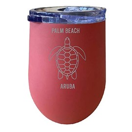 R and R Imports Palm Beach Aruba Souvenir 12 oz Coral Laser Etched Insulated Wine Stainless Steel Turtle Design