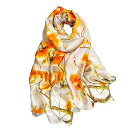 WEIGEER Silk Scarf Women Chiffon Shawl Red Scarf Neck Cief Long Head Wrap Thin Scarf Beach Women Hijab Belt Vintage Bridal Shawl Binder Chiffon Scarf Colourful Cloth L180/W90 (White-gold)