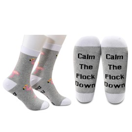 LEVLO Funny Flamingo Lovers Gifts Calm The Flock Down Women Cotton Socks for Flamingo Enthusiast (1 pair-mid calf-1)