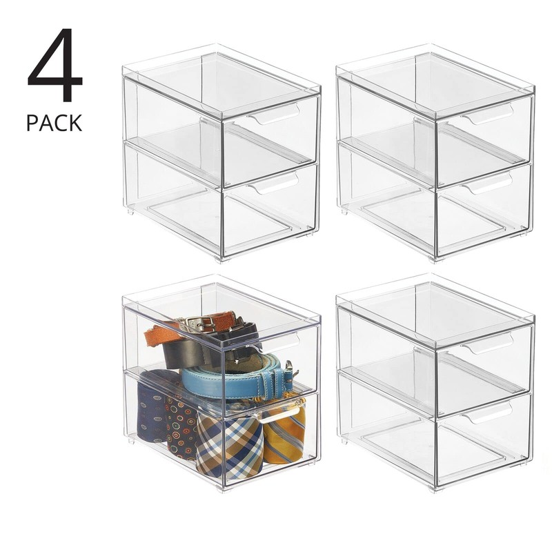 mDesign Stackable Storage Containers Box with 2 Pull-Out Drawers -