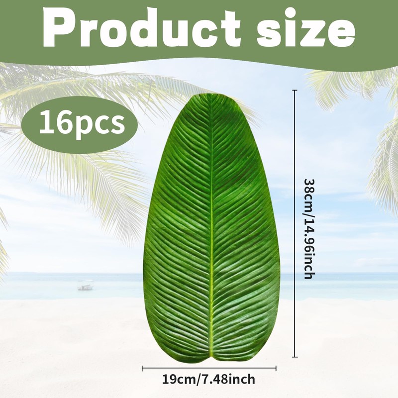 16-Pack 15 * 8inch Artificial Banana Leaf Table Runners,Banana Leaves