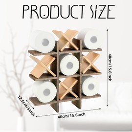 Weysat Tic Tac Toe Toilet Paper Holder Stand Bathroom Wall Decor Rustic Wooden Hanging Storage Freestanding Wall Mounted Shelves Decor for Toilet Tissue Farmhouse