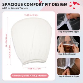 Oversized Makeup Protector Hood, Guards Hair & Makeup While Dressing, Nylon Chiffon, Reusable, Zip Closure, Machine Washable Beige