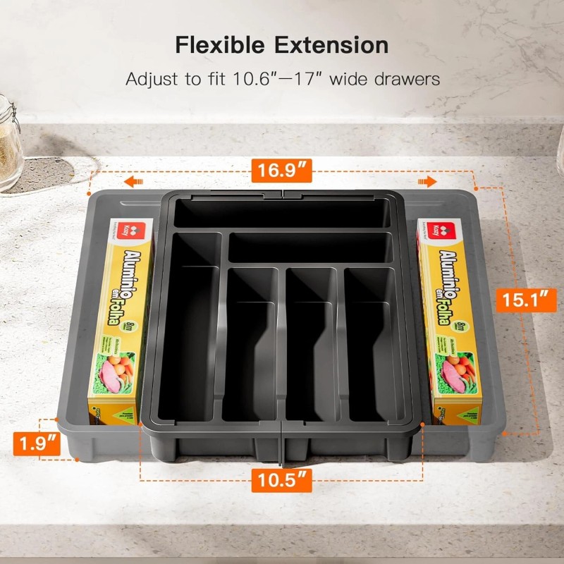 Pipishell Kitchen Utensil Storage Tray Silverware Drawer Organizer Expandable BPA-Free