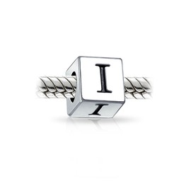 925 Sterling Silver Letter I Initial Square Block Bead Charm Alphabet Theme
