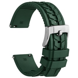 WOCCI 20mm Watch Band, FKM Rubber Sport Strap, Quick Release, Silver Brushed Buckle (Green)