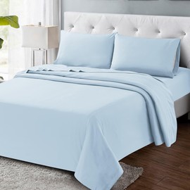 ILVOE Full Size Sheet Set, Full Size Bed Sheets 4 Pieces, Breathable and Soft Hotel Style Sheets Set, Microfiber Sheets with Deep Pockets, Easy Care, Light Blue