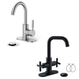 Single Handle Waterfall Bathroom Faucet by phiestina, with 4-Inch Deck Plate & Metal Pop Up Drain Assembly and CUPC Water Supply Lines