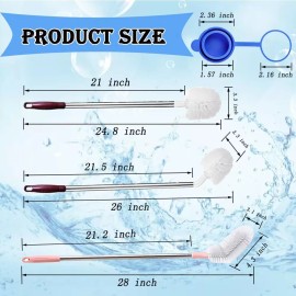 Musibo Bottle Brush, 3 Pack Long Handled Bucket Brushes with 2 Water Jug Caps, White