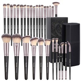 MAANGE 30 Pcs Brochas de Maquillaje Profesionales con Estuche, Base de Maquillaje Facial Sintética Premium Polvo Rubor Sombra de Ojos Mezcla Brochas para Maquillaje de Viaje(Oro Negro)