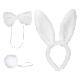 MUNSKT Rabbit Ears Plush Headband for Women Rabbit Ears Tail Tie Kids Adults Headband Rabbit Ears Costume Accessories Fancy Dress Party Decoration