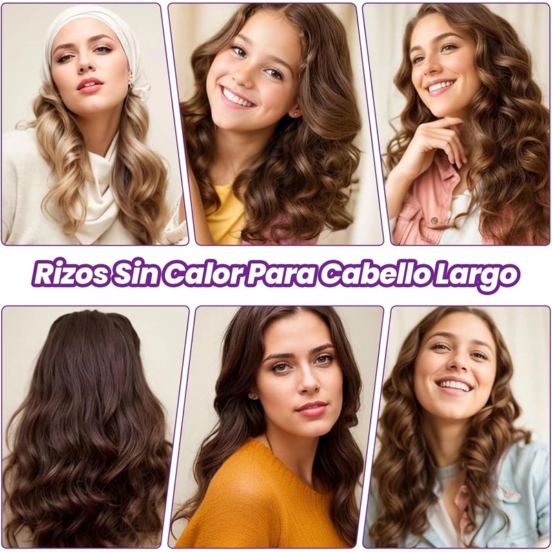 Yakite Tubos para Cabello Sin Calor,4Pcs Heatless Curls con Gorro