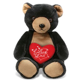DolliBu I Love You Valentine Plush Super Soft Black Bear - Cute Stuffed Animal with Red Heart and Name Personalization Gift for Valentines Day, Birthday, Anniversary, Romantic Date - 9 Inches