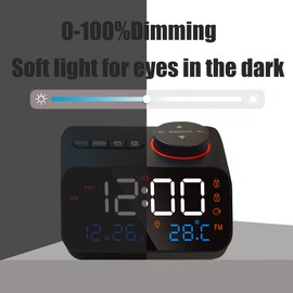 Golzar Digital Alarm Clock, Big Clear Numbers, Alarm Clock 0 to 100% Brightness,Silent Operation, Date & Temperature/Humidity,Easy-to-Set,Radio,Two USB,Nice Form Factor,and Made Materials.