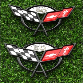 2Pc Nose & Trunk Lid Emblem Set for 2003 Corvette 50th Anniversary New Reproductions Replacement for Corvette Black Red