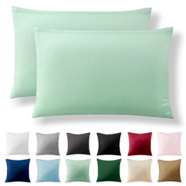 Alreya Renforcé Pillowcase, 100% Cotton, Super Soft Pillowcase with YKK Zip, Pillow Slip Only, 40 x 60 cm, Green, Set of 2