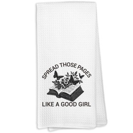 KTYHD Book Lovers Gifts Kitchen Towels, Librarian Bookish Gift Dish Towels for Kitchen, Spread Those Pages Floral Book Decorative Hand Towel for Bathroom, Reader Gifts for Women