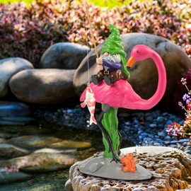 Ammzus Home Decor,Outdoor Statues, Garden Gnomes Outdoor Decor,Funny Gnome on Flamingo with Fish on Fishing Rod,Large Gnome Decorations for Yard,Ideal Gnome Gifts for Women,Garden Gnomes Outdoor