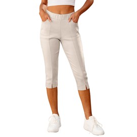 GRAPENT Lounge Pants Women With Pockets Skinny Dress Pants for Women Stretch Pants Womens Pull On Dress Pants Women Lounge Pants Womens Elastic Waist Pants Color Almond Milk Size Large Size 12 Size 14