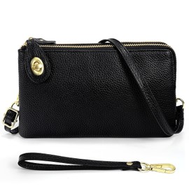 YALUXE RFID Blocking Women's Wristlet Purse Genuine Leather Small Clutch with Two Zipper Pockets, Wrist & Shoulder Strap