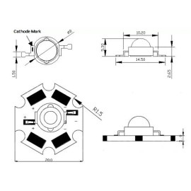 LC LED 10 Pcs 3W Power LED with PCB, White 6500K, 300 Lumens at 700mA, 60 Degree