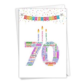NobleWorks - 70th Birthday Card Funny - 70 Year Old Humor Notecard, Milestone Birthdays Celebration - Word Cloud 70 C9416MBG