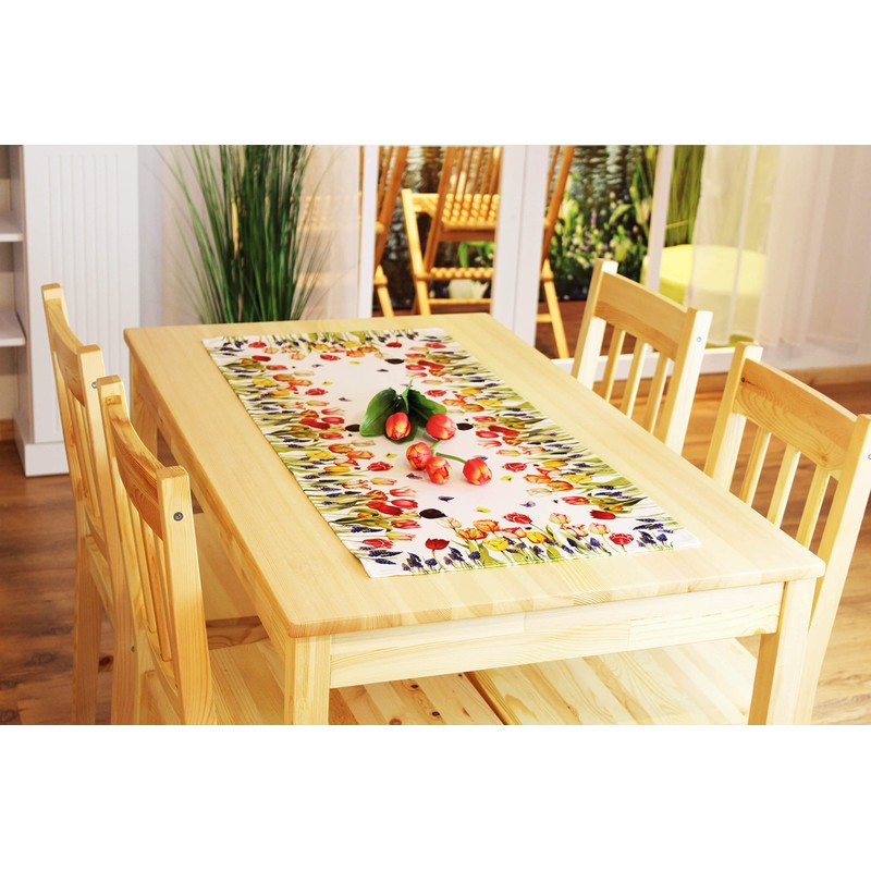 Kamaca Series Tulips and Butterflies Tablecloth, High-Quality Print Motif with