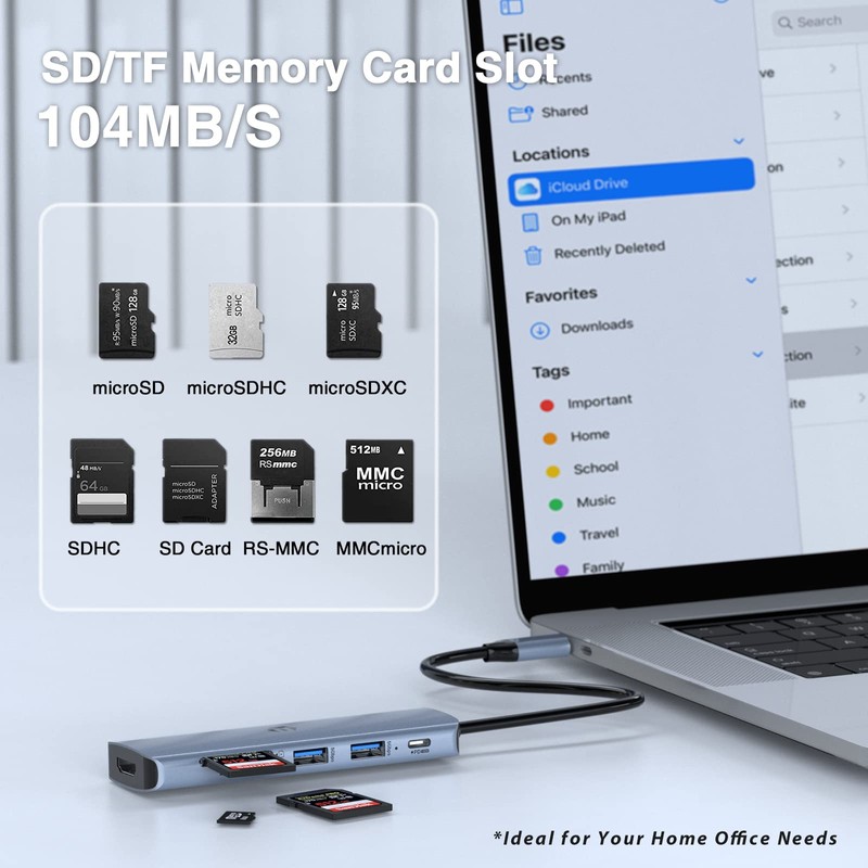 USB C HUB, USB 3.0 HUB, 6 in 1 USB