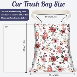 DELORIGIN Rose Print Car Trash Bag Hanging Garbage Bag with Snap Buttons Car Back Seat Trash Storage Portable Dustbin for Women Car Interior Accessories Travel Camping