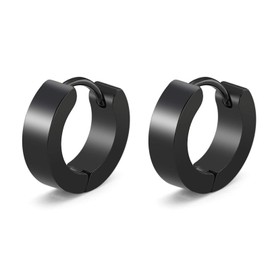 Black Huggie Hoop 11mm Stainless Steel Square Sleeper Earrings Non-allergenic