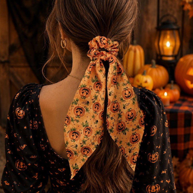 Halloween Hair Ties Elastics Hair Scrunchies 3Pcs Long Tail Bow