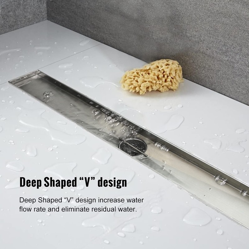 Elefloom Linear Shower Drain, Shower Drain 24 inch with Bar