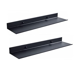 AJINGELA Wall Mounted Floating Metal Shelves Ledge, Black Bathroom Shelf Wall Mount Shelves Space Saving Rustproof Extra Strong Floating Storage Shelf (2 Pieces, 20 cm), FJYJJ00151XA22