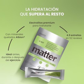 Matter U-nit, Electrolitos Sin Azucar con Minerales Quelados Albion®, Sodio, Potasio y Magnesio, Apoyo a la Hidratación y Energía Diaria, Sin Colorant